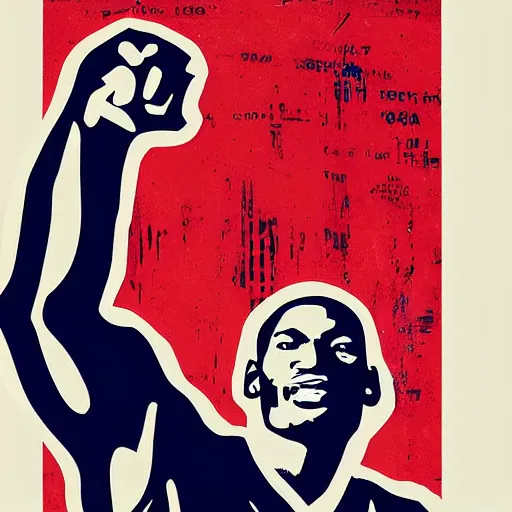 Image similar to Portrait of Michael Jordan raising his fist by Shepard Fairey