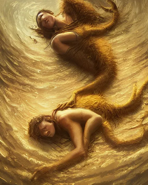 Prompt: A golden hulong sleeping, highly detailed, full body, fantasy art, monster art, in the style of greg rutkowski, illustration, epic, fantasy, intricate, hyper detailed, artstation, concept art, smooth, sharp focus, ray tracing