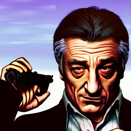 Prompt: robert deniro as a grand theft auto 5 character, cover game art