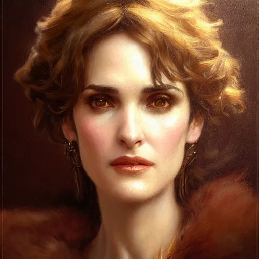 Image similar to portrait of winona ryder. highly detailed painting by gaston bussiere, craig mullins, j. c. leyendecker, close shot, 8 k realistic, cryengine, frostbite 3 engine, sharp focus, trending on pinterest, trending on artstation, trending on deviantart