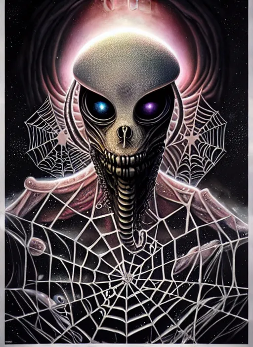 Image similar to cosmic lovecraft giger fractal spider portrait, pixar style, by tristan eaton stanley artgerm and tom bagshaw.