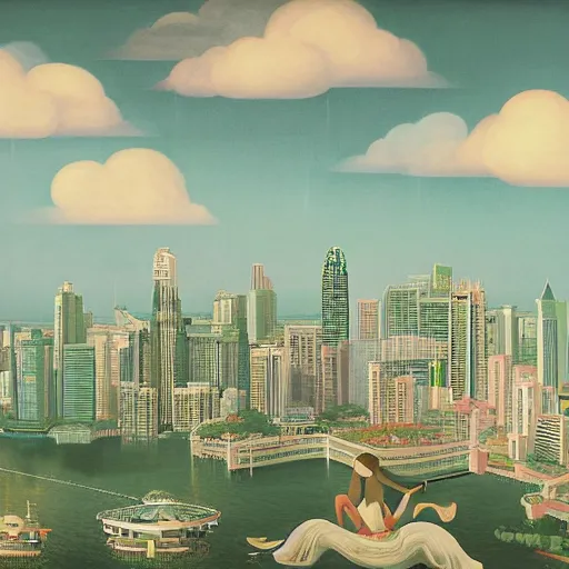 Image similar to the singapoore skyline painted by hsiao ron cheng