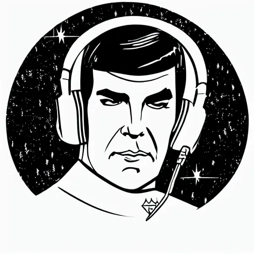 Prompt: a Star-Trek-Captain-Spock, svg sticker, vector art, wearing headphones, jamming to music