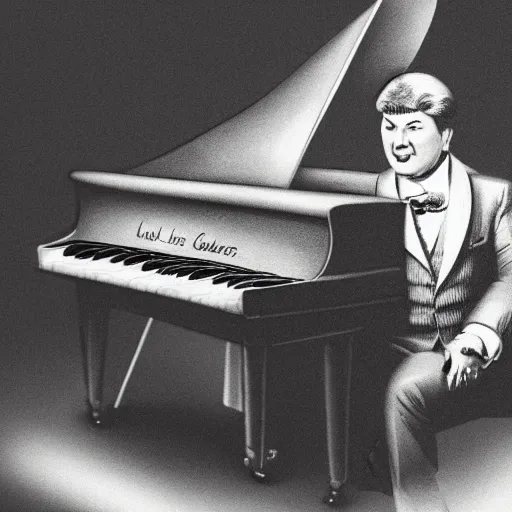 Prompt: pencil illustration of Liberace playing piano highly detailed, cinematic,