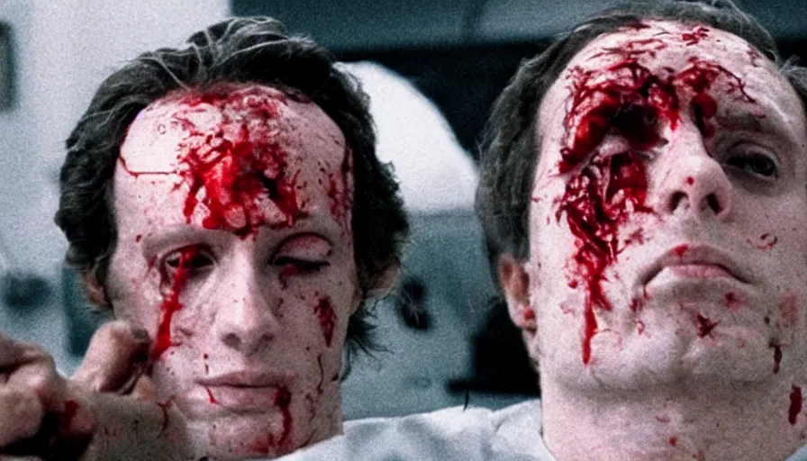 Prompt: big budget action movie about dead scientist's bloody head wound