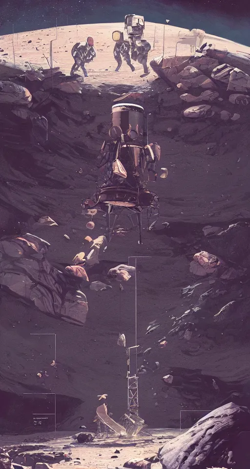 Prompt: a beautiful artwork illustration, astronauts discover a giant obsidian monolith on the moon, by rutkowski and stalenhag, featured on artstation, wide angle, vertical orientation