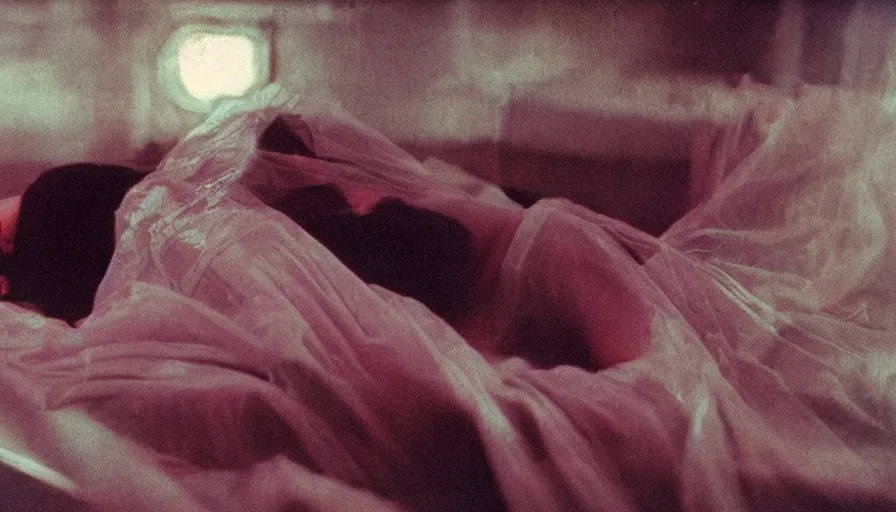 Image similar to 7 0 s movie still of a woman in a organ cocoon, cinestill 8 0 0 t 3 5 mm eastmancolor, heavy grain, high quality, high detail