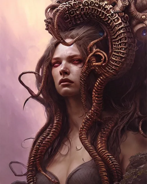 Image similar to fierce medusa, fantasy character portrait, ultra realistic, concept art, intricate details, highly detailed by greg rutkowski, gaston bussiere, craig mullins, simon bisley