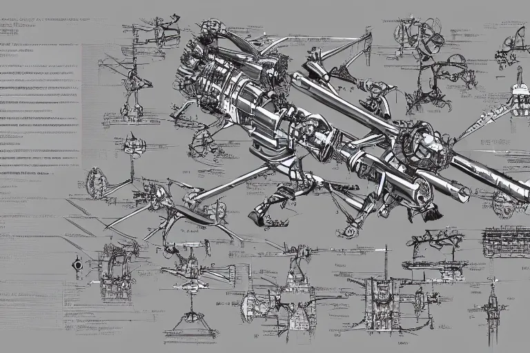 Image similar to aesthetically pleasant technical drawing of an open - source nuclear weapon machinery, hyperdetailed, complex, intricate, exploded view!!, 4 k, trending on artstation