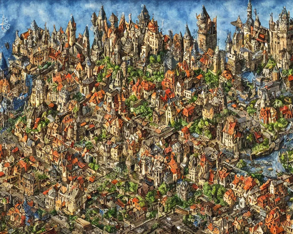 Prompt: medieval fae city, magical, faerie, fanciful