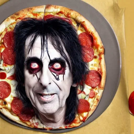 Prompt: alice cooper as a pizza