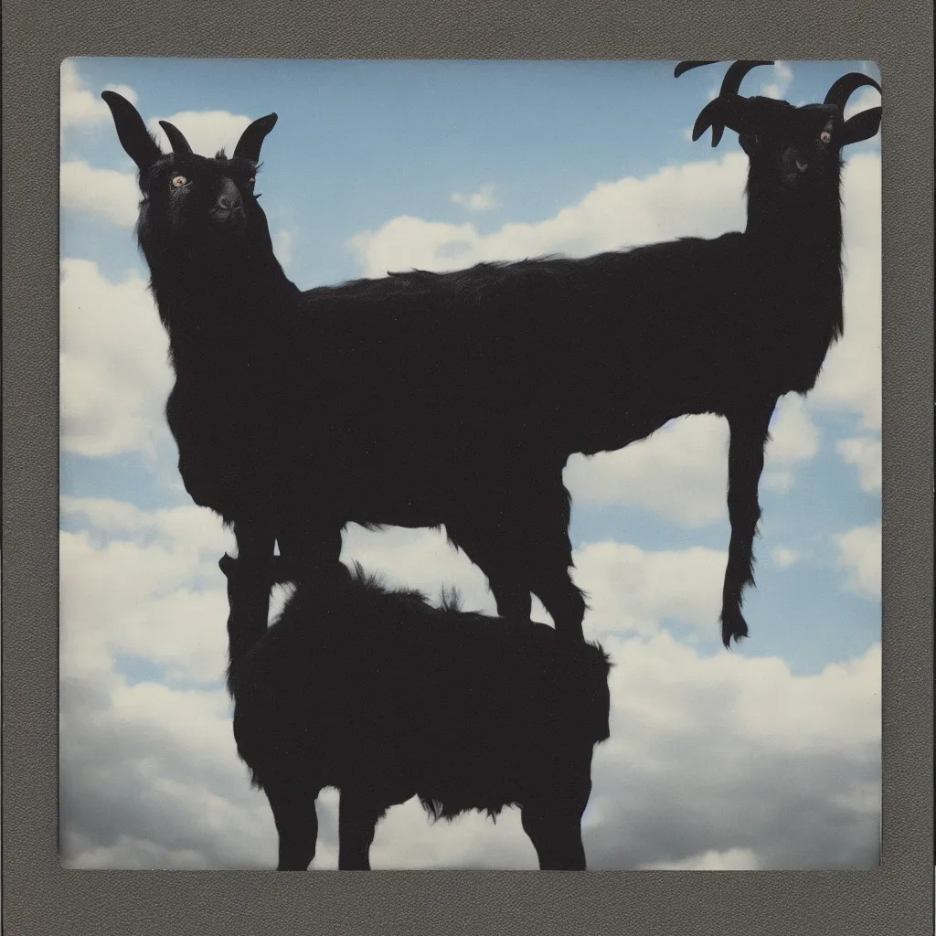 Prompt: polaroid of a black goat in the sky, hyperrealistic, detailed