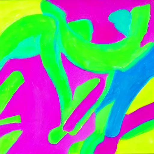 Image similar to gestural abstraction painting in hot pink, lime green, and purple