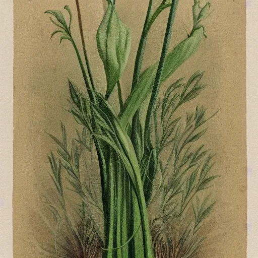 Prompt: wild garlic, 1 9 th century nature illustration