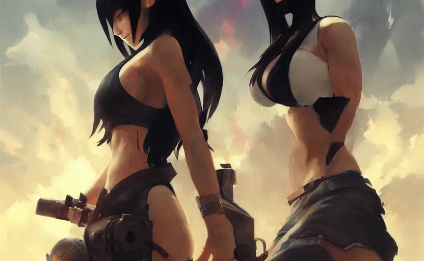 Image similar to a painting of tifa trending on artstation in the style of greg rutkowski