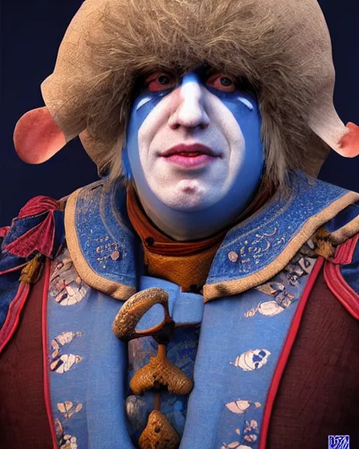 Image similar to Boris Johnson dressed as a Court Jester. Unreal engine, fantasy art by Betty Jiang. Faithfully depicted facial expression, perfect anatomy global illumination, radiant light, detailed and intricate environment