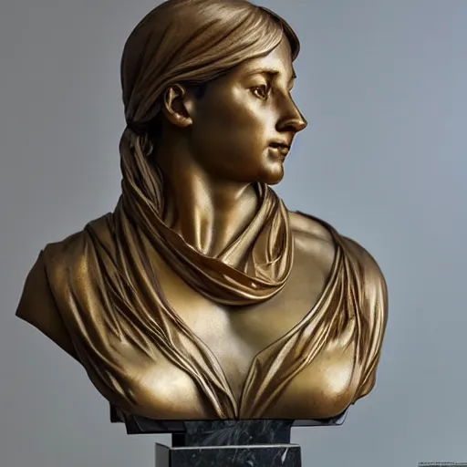 Image similar to beautiful lifelike award winning marble statue bust of tsunku trending on art station artgerm greg rutkowski alphonse mucha museum quality cinematic atmospheric