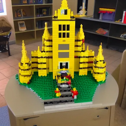 Prompt: a huge yellow castle made out of lego, 90,