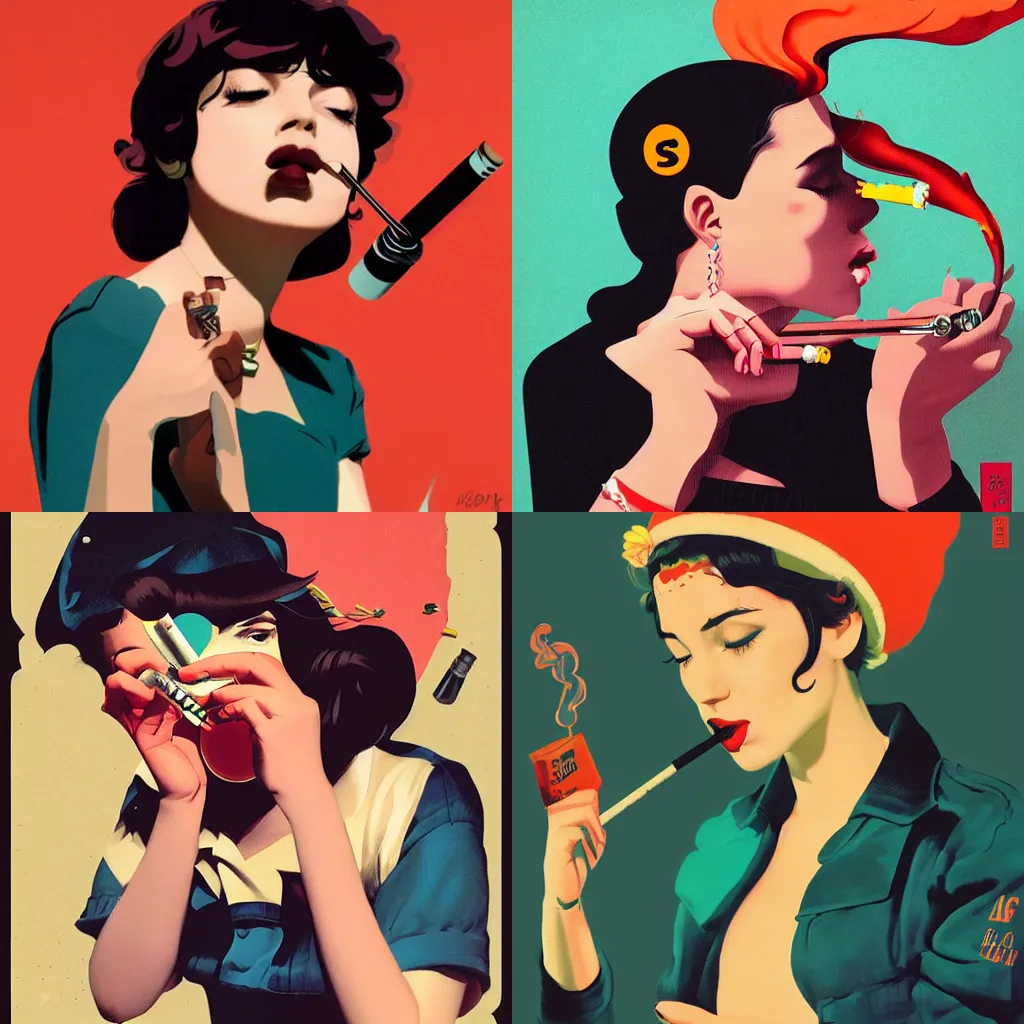 Prompt: lil Baby smoking a weed cigarette by Sachin Teng + Karol Bak + Rolf Armstrong