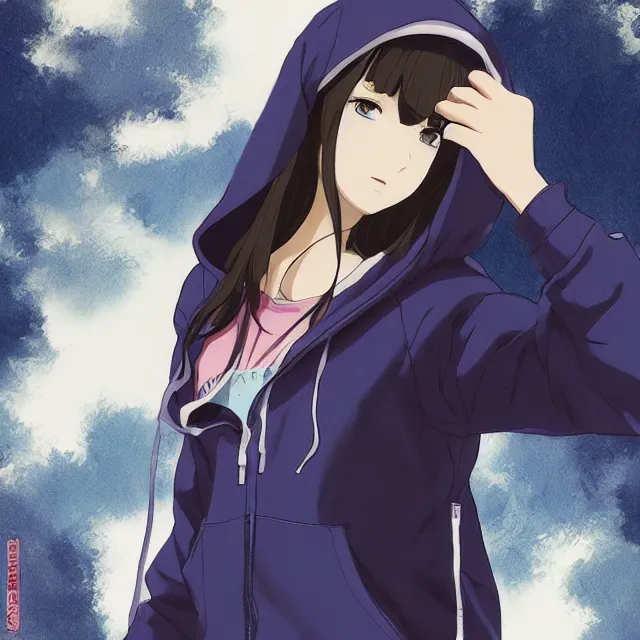 Prompt: girl hoodie shikishi solo, shikishi still by ilya kuvshinov yoshinari yoh makoto shinkai katsura masakazu kyoani