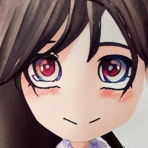 Image similar to beautiful water color concept art portrait of face detailing cute nendoroid girl in the style of Julian Opie, toon rendering, close-up, no shade, modern art, kyoto animation, 3/4 view