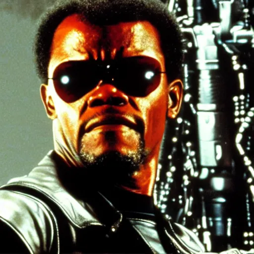 Image similar to Samuel L. Jackson plays Terminator, scene from the film