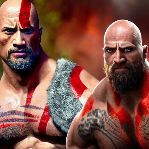 Image similar to Dwayne Johnson as Kratos 4K quality super realistic