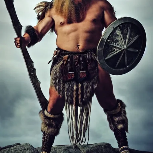 Image similar to king barbarian old cosmic viking, muscular man, viking armor, odin