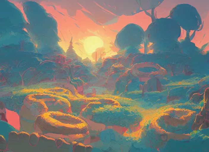 Image similar to concept art of a landscape made of donuts, cel shaded, in the style of makoto shinkai and moebius and peter mohrbacher and anton fadeev