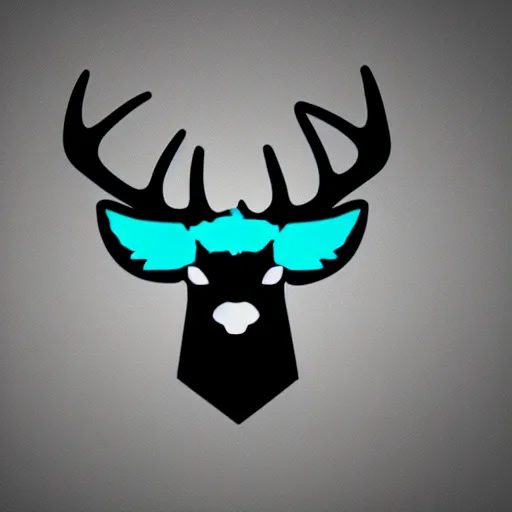 Image similar to logo for evil corporation that involves deer, synthwave style