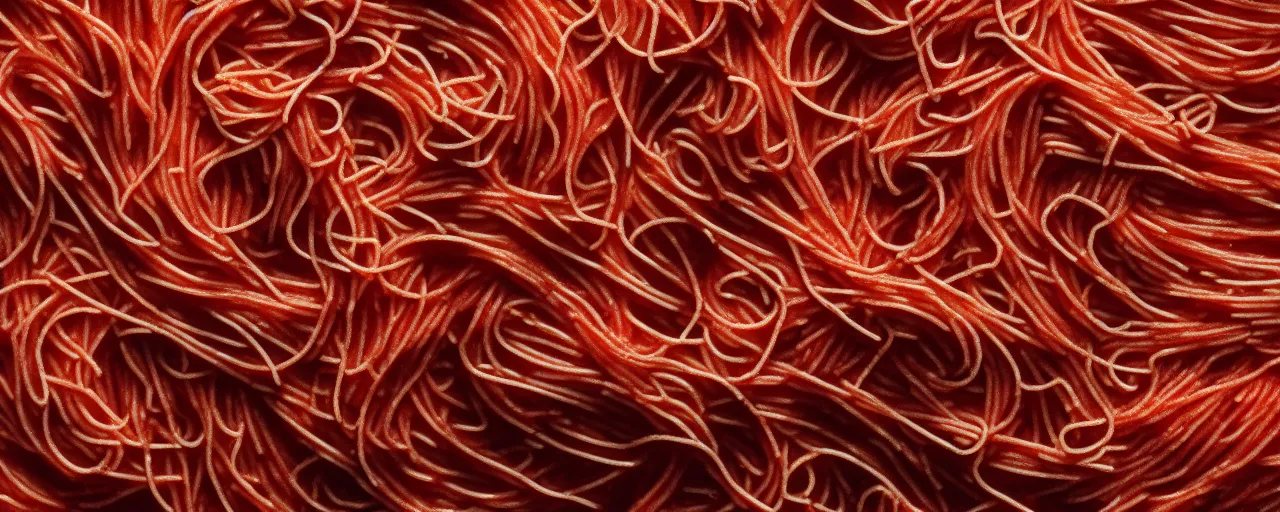 Image similar to full bleed macro shot of spaghetti texture, intricate, canon 1 0 0 mm, cinematic lighting, wes anderson film, kodachrome