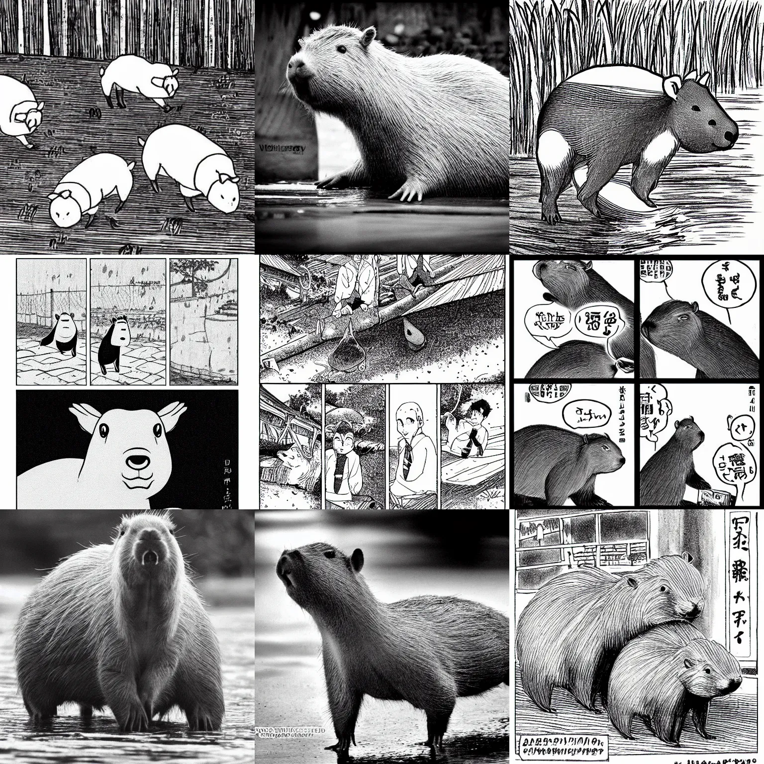 Capybara Manga, B & W | Stable Diffusion | OpenArt