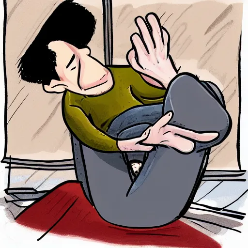 Image similar to detailed cartoon portrait of nathan fielder tickling his feet