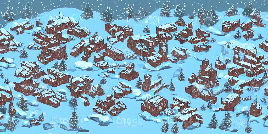 Image similar to a high detailed winter snow ice fantasy bandit camp vector art an aerial view of a cartoonish rpg village by dungeondraft, dofus, patreon content, hd, straight lines, vector, grid, dnd map, map patreon, fantasy maps, foundry vtt, fantasy grounds, aerial view, dungeondraft, tabletop, inkarnate, dugeondraft, roll 2 0