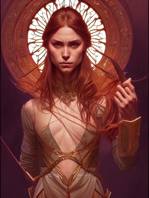 Image similar to symmetry!! intense fanart of a mage warrior as acotar protagonist, intricate, elegant, highly detailed, my rendition, digital painting, artstation, concept art, smooth, sharp focus, illustration, art by artgerm and greg rutkowski and alphonse mucha