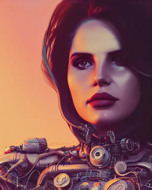 Image similar to portrait of lana del rey as a cyborg. intricate abstract. intricate artwork. by tooth wu, wlop, beeple, dan mumford. octane render, trending on artstation, greg rutkowski very coherent symmetrical artwork. cinematic, hyper realism, high detail, octane render, 8 k, iridescent accents