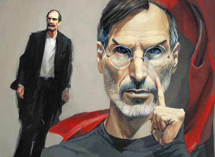 Image similar to a highly detailed beautiful portrait of steve jobs as dr strange, by gregory manchess, james gurney, james jean