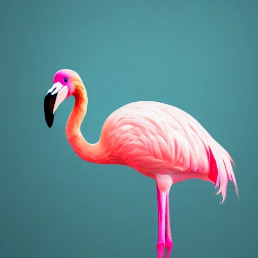 Prompt: a pink flamingo with golden sunglasses on blue background studio lighting 4 k award winning photography