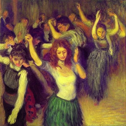 Image similar to young people dancing and drinking in a nightclub, partylights, beautiful people, by monet, trending on artstation