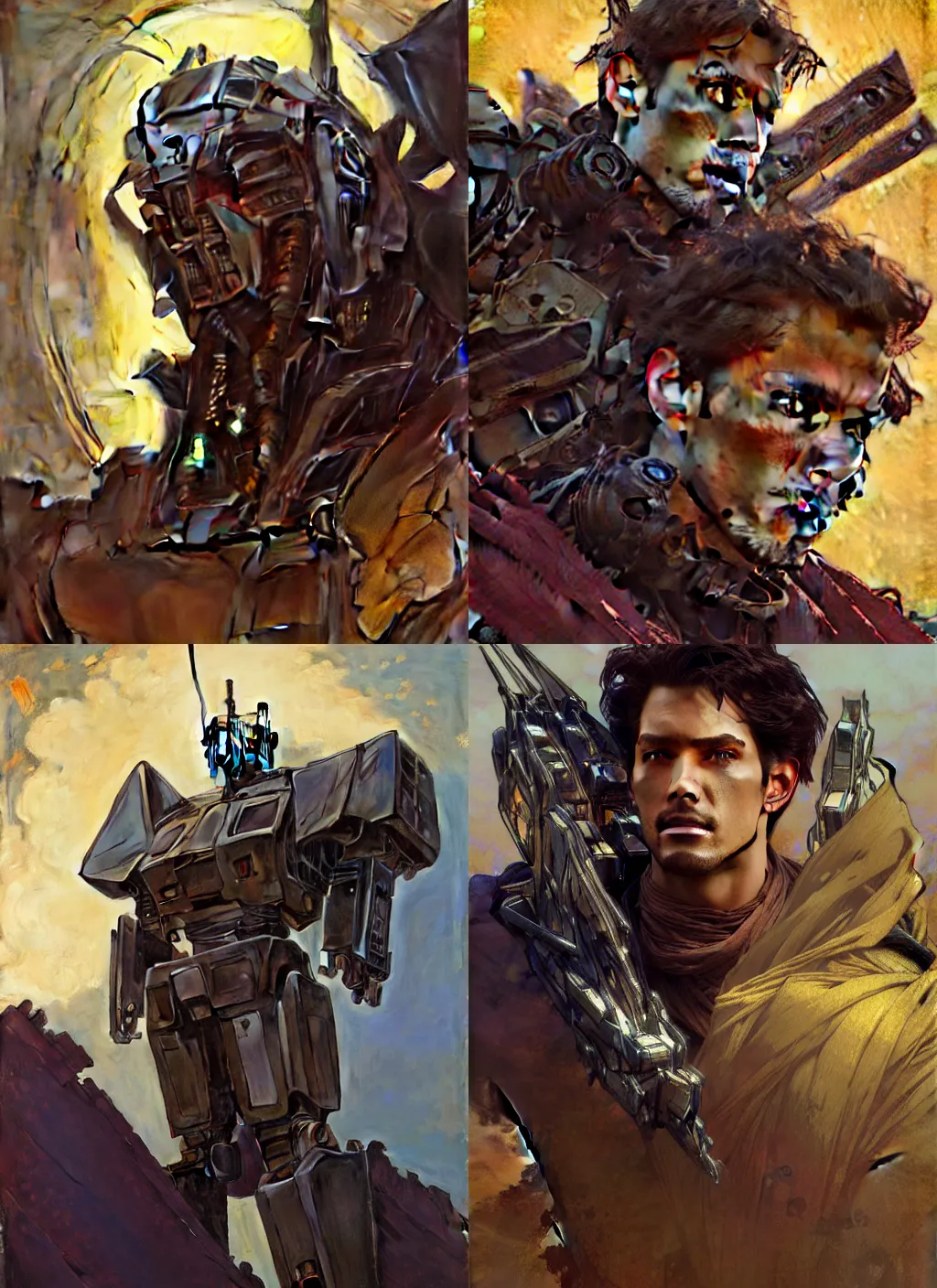 Prompt: Transformers IDW Collection Phase Two Volume 7 Concept Art Portrait ((Handsome Man snarling seductively,)) Highly detailed by greg rutkowski, Ilya repin, alphonse mucha, and Edmund Blair Leighton. Very highly detailed 8K, octane, Digital painting, the golden ratio, rational painting, sharp