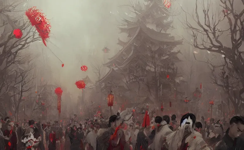 Image similar to a painting of the japanese ghost festival trending on artstation in the style of greg rutkowski