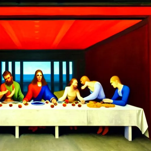 Image similar to 1942 oil on canvas painting by Edward Hopper, the last supper