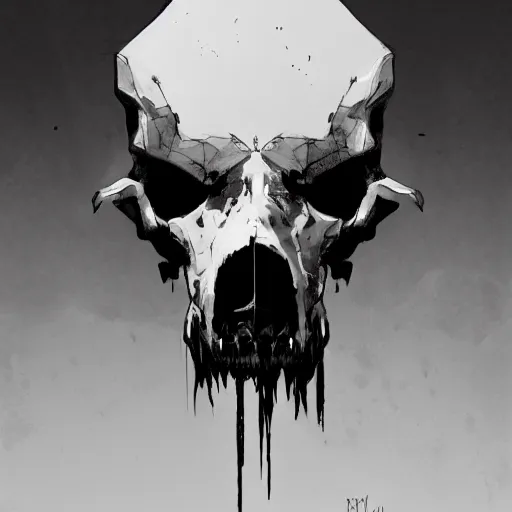 Prompt: portrait of a character wearing a black cloak, with a white mask in the shape of a cow skull, the mask covers her entire face, dramatic lighting, illustration by Greg rutkowski, yoji shinkawa, 4k, digital art, concept art, trending on artstation