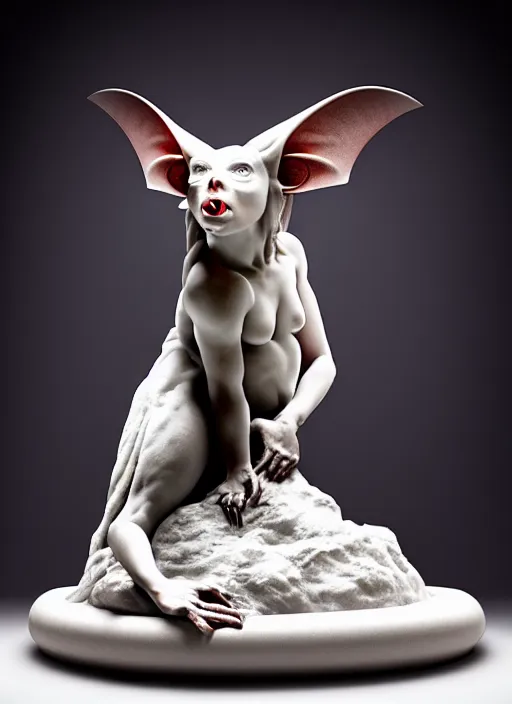 Image similar to marble statue of a vampire bat, glossy, beautiful studio lighting