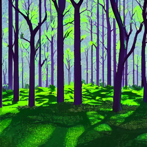 Prompt: forest lanscape close up ash tree panorama by makoto shinkai in pixar style gouache backdrop