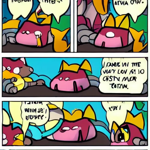 Image similar to Kirby in a cute comic about cats