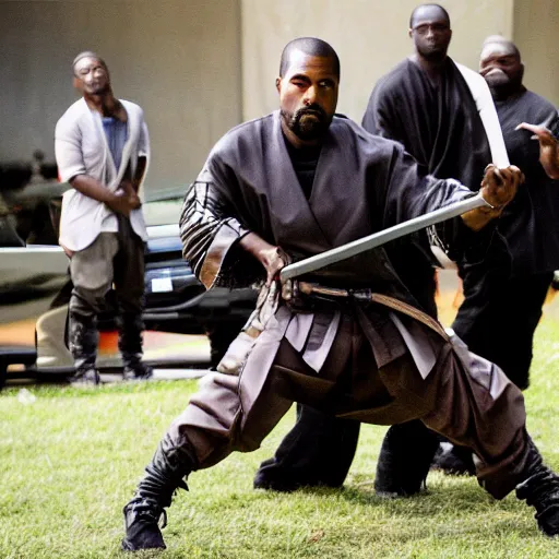 Prompt: Kanye West wielding a katana