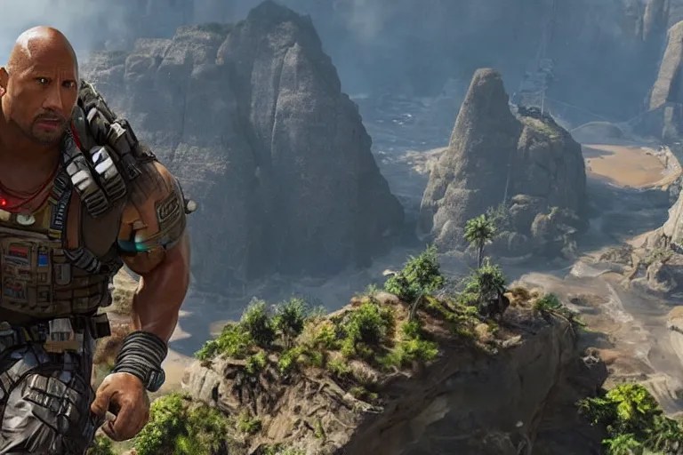 Image similar to dwayne johnson as apex legends character, gameplay screenshot