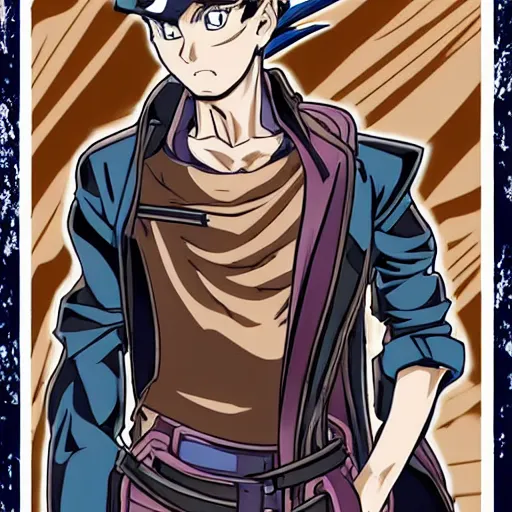 Image similar to old mechanic, jojo anime style