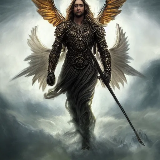 Image similar to Majestic and regal portrait of Archangel Michael, intricate, epic, elegant, menacing, fantasy, highly detailed, digital painting, hard focus, beautiful volumetric lighting, epic light, ultra detailed, by Leesha Hannigan, Ross Tran, Thierry Doizon, Kai Carpenter, Ignacio Fernández Ríos